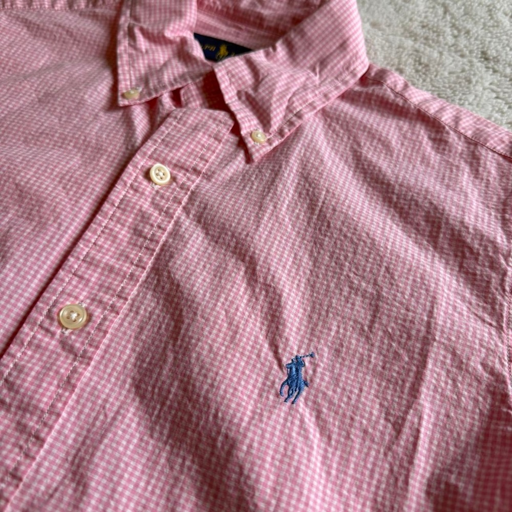 Ralph Lauren Pink Gingham Short Sleeve Button Down Mens S